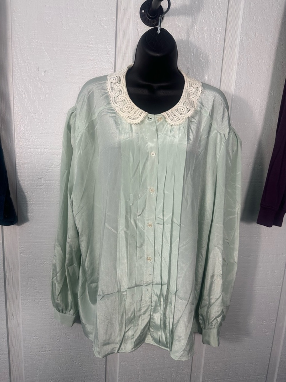 Kelly Harper Vintage Green Top With Lace Collar Size 20W GUC